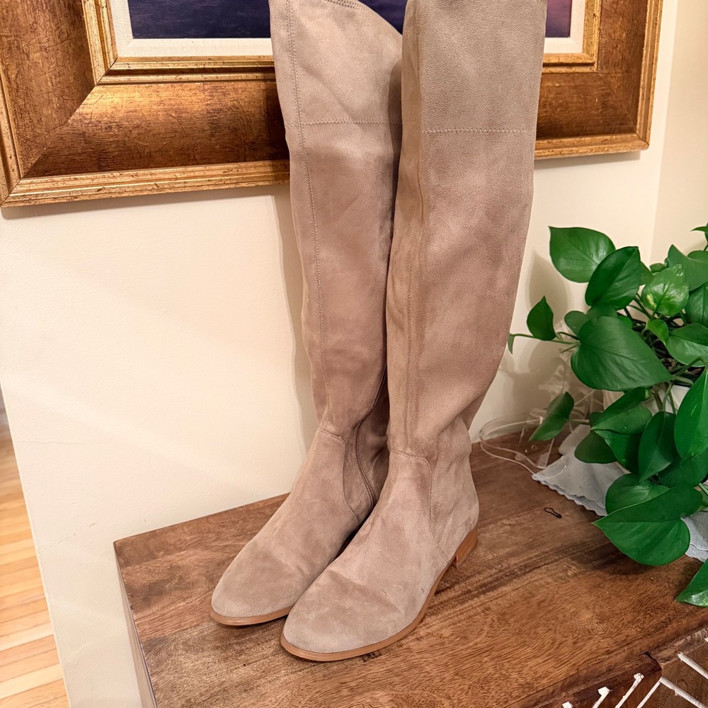 Calvin Klein Rae Size 7.5 Taupe OTK Riding Boot Stretch Equestrian Boho Chic